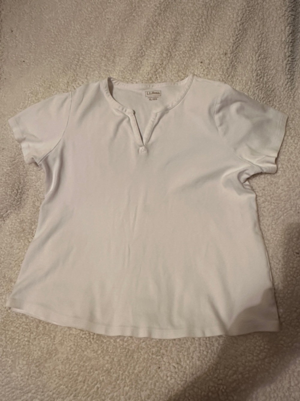L.L. Bean Women’s White Short Sleeve Notch-Neck Tee